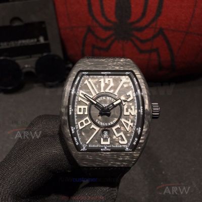 Swiss Replica Franck Muller Vanguard Carbon Fiber V45 Black Rubber Strap Automatic Watch 